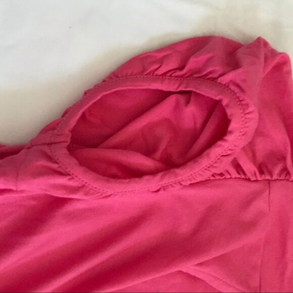 Esprit Drapey Hot Pink Stretch Puff Sleeves Criss Cross Top T- Shirt Tee Ruched - Picture 4 of 8